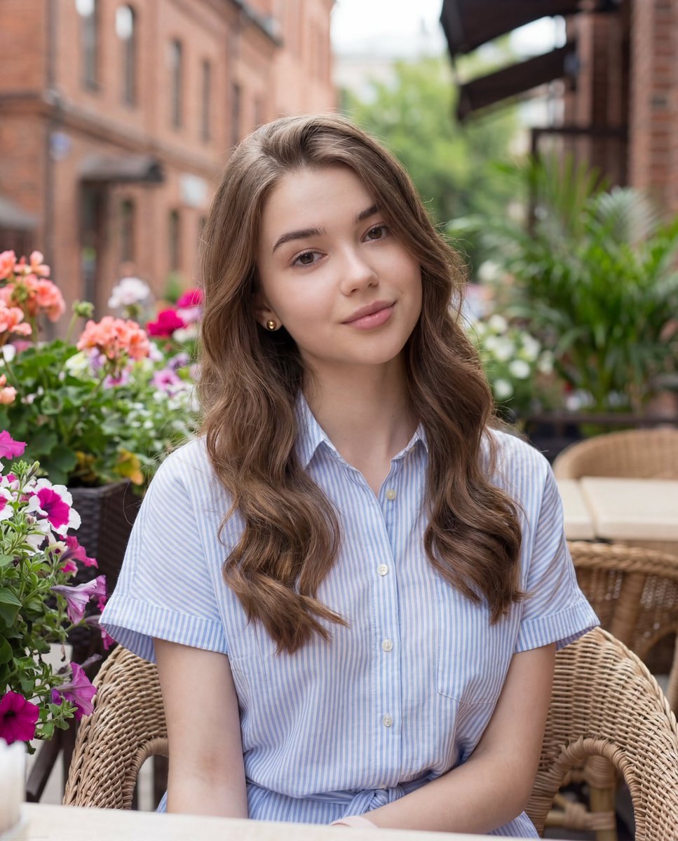 Social Media Post - Soft Feminine Lifestyle Portrait at a Flower-Filled Café — output 1