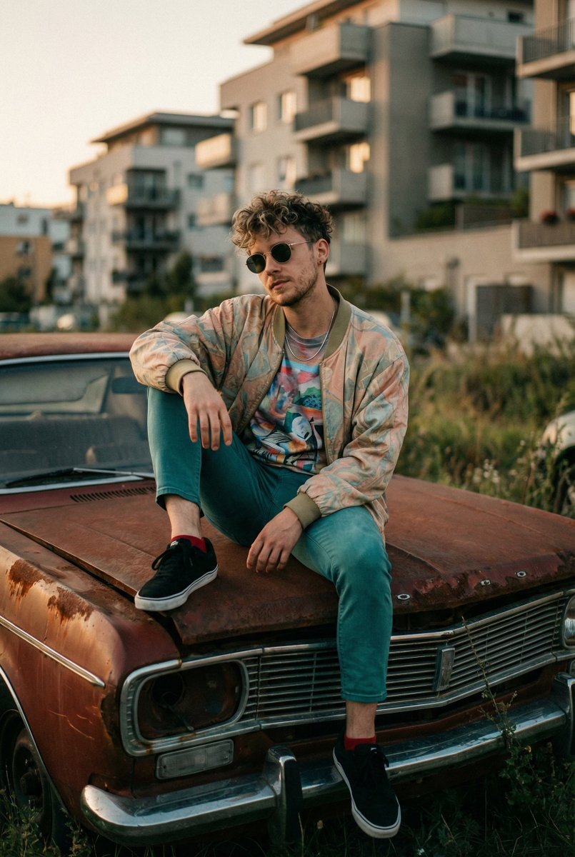 Urban Lifestyle Portrait on Rusted Vintage Car — output 1