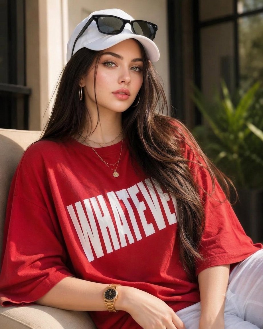 Product Marketing - Fashion magazine portrait with red t-shirt — output 1