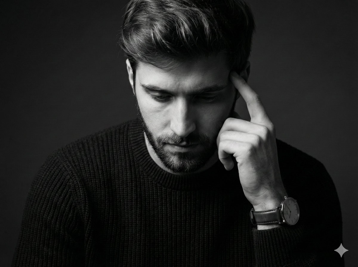 Monochrome Pensive Male Portrait (Fine Art Style) — output 1