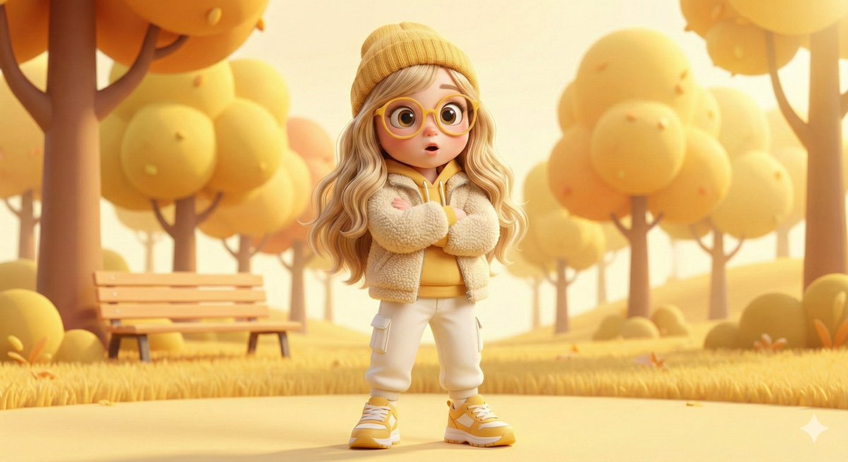 Game Asset - Pixar-style 3D character of a cheerful girl in yellow — output 1