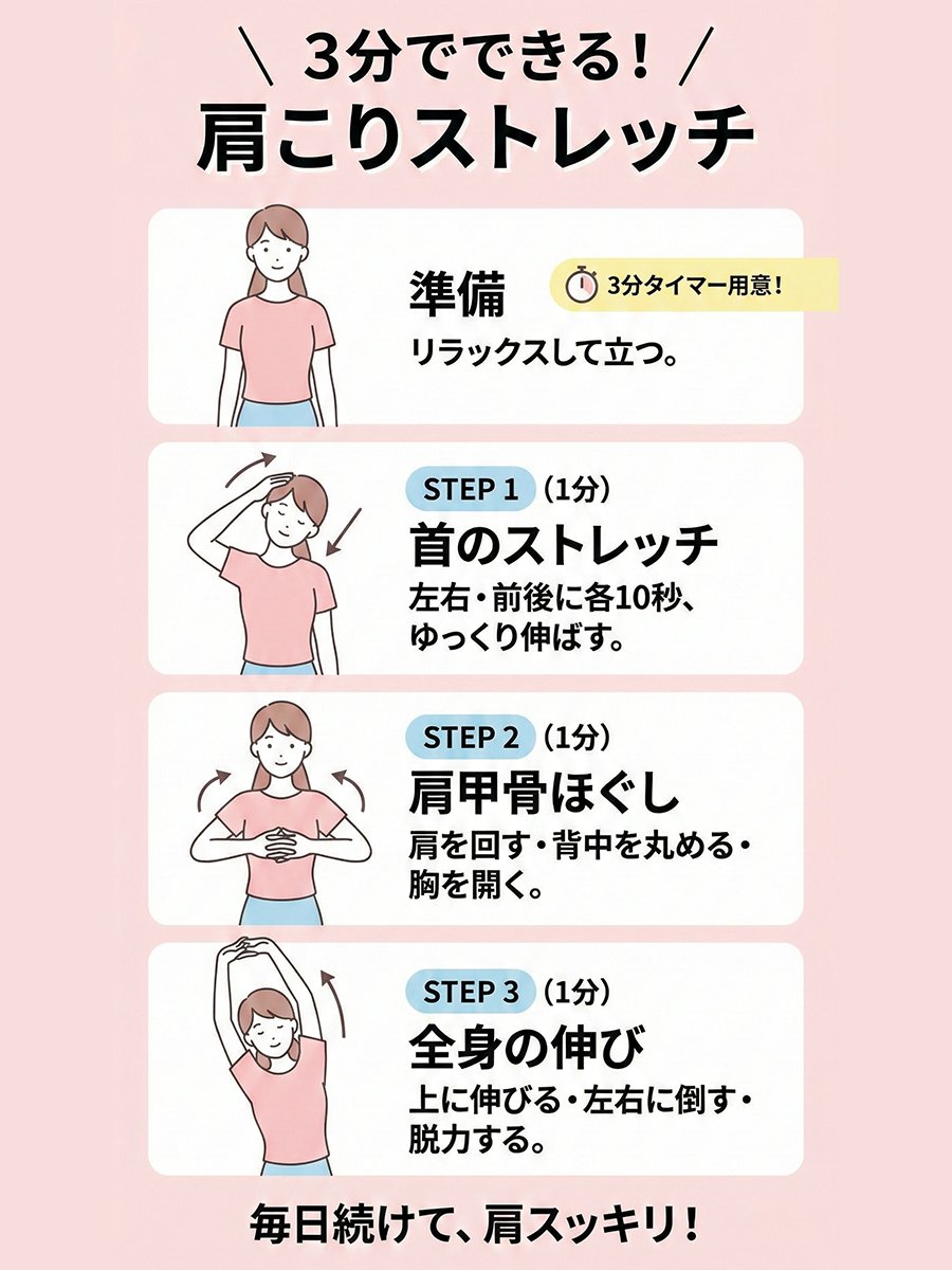 Shoulder-stretch infographic for neck and shoulder stiffness — output 1