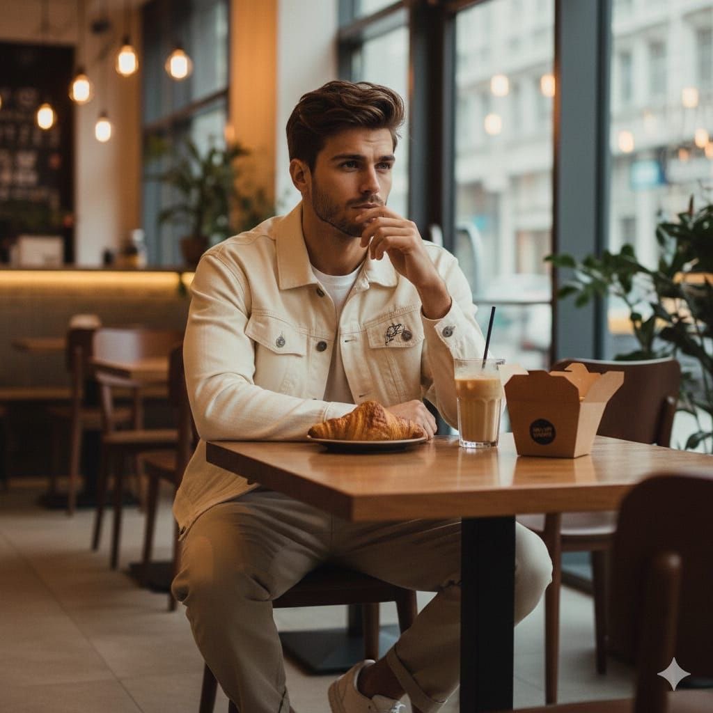 Cinematic Lifestyle Café Portrait Prompt — output 1