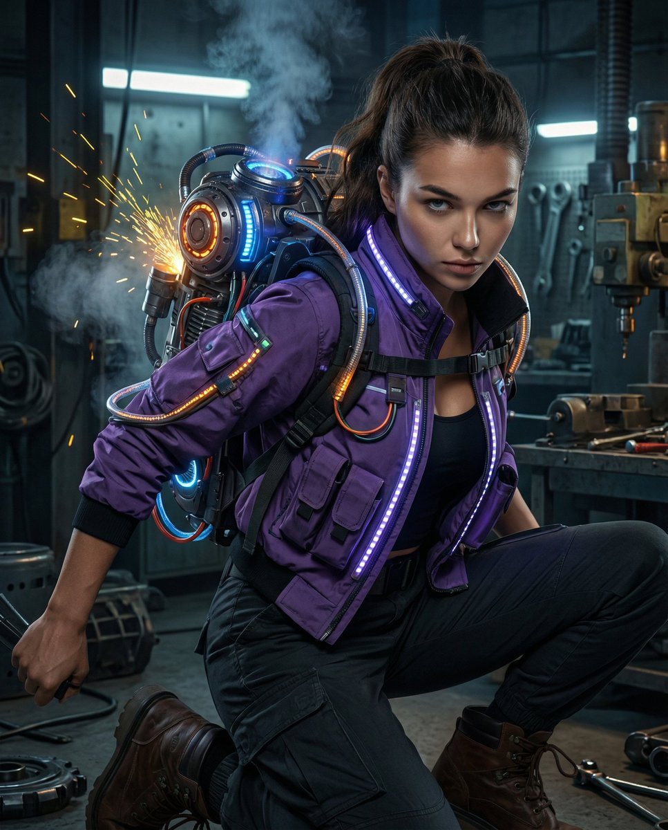 Game Asset - Cyberpunk Mechanic with Massive Exosuit Backpack โ output 1