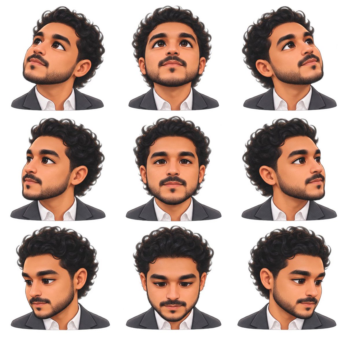 Profile / Avatar - Nine-Angle Stylized Male Avatar Grid — output 1