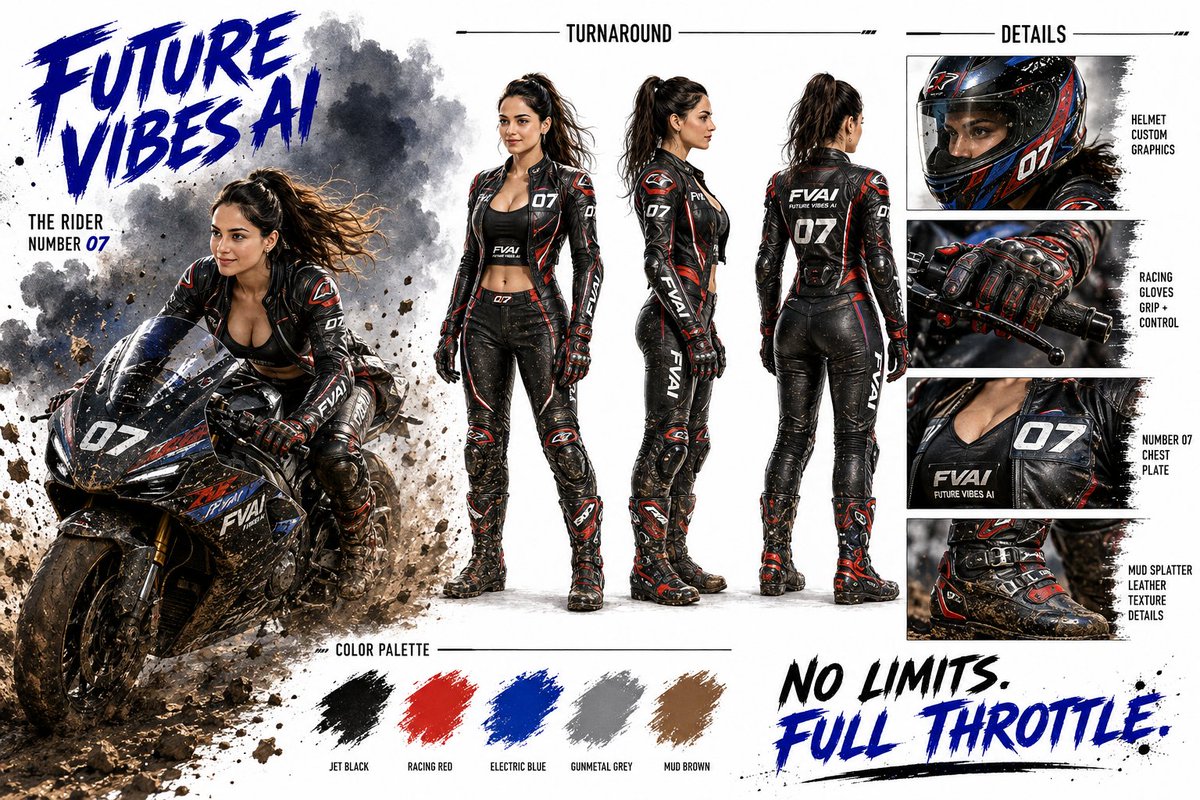 Comic / Storyboard - Futuristic Motorcycle Racer Bible Sheet — output 1