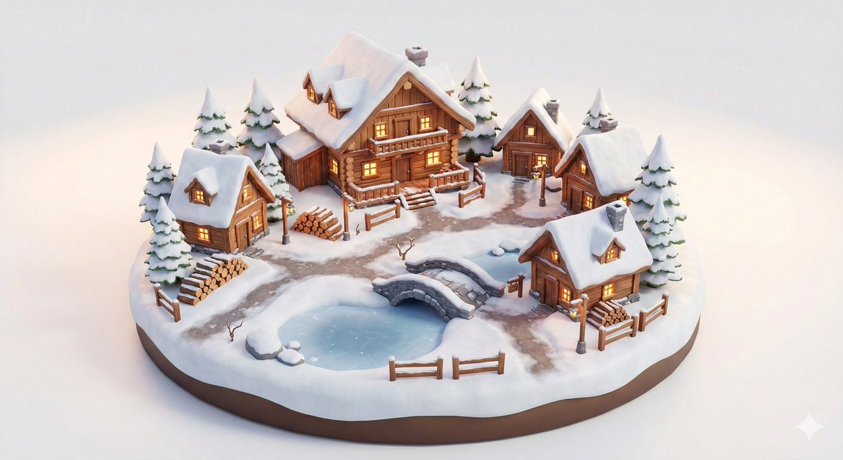Game Asset - Miniature Alpine Mountainside Village Scene — output 1