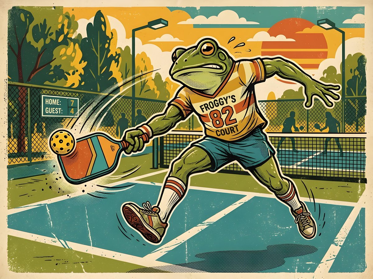 Vintage Retro Pickleball Frog Illustration — output 1