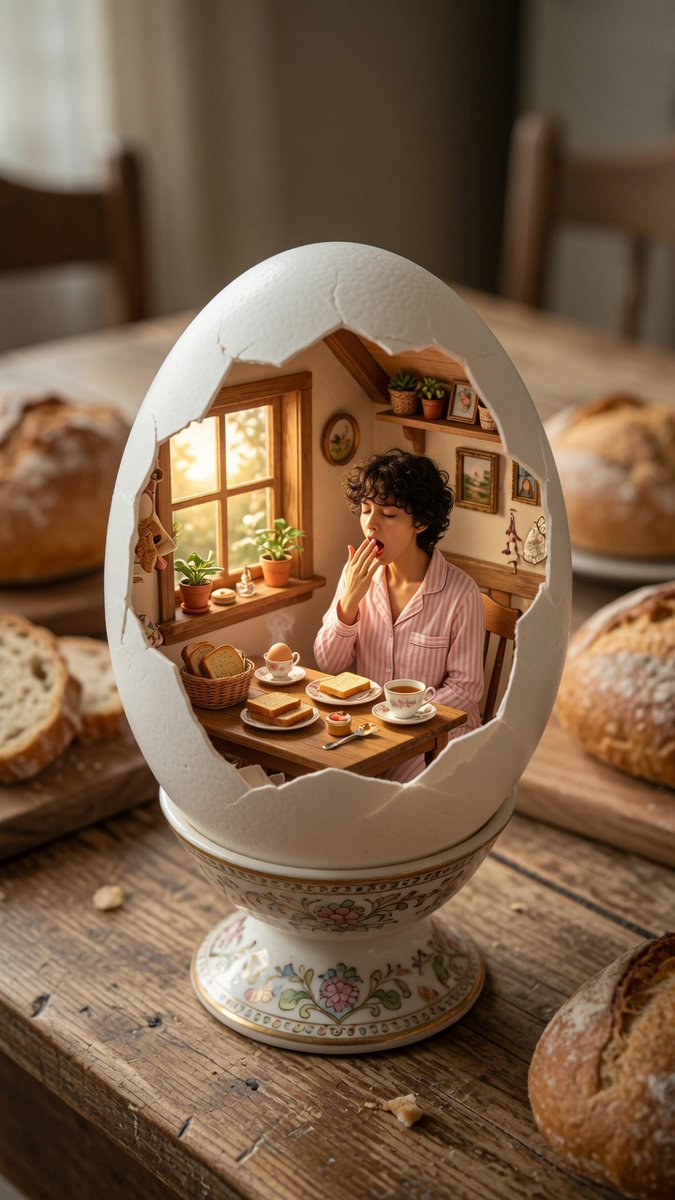 Comic / Storyboard - Miniature Breakfast Room Inside Eggshell — output 1