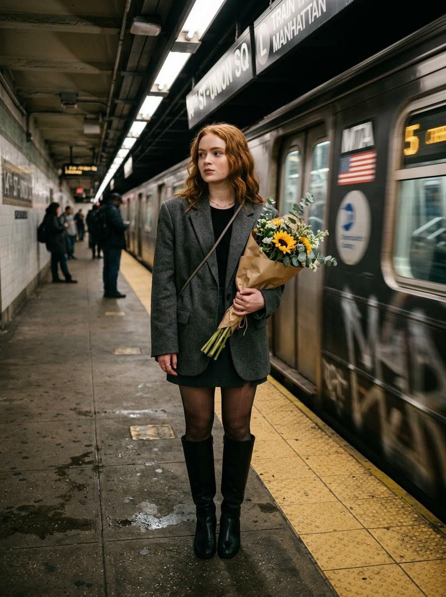 YouTube Thumbnail - Cinematic photo of a woman on a subway platform with motion blur — output 1
