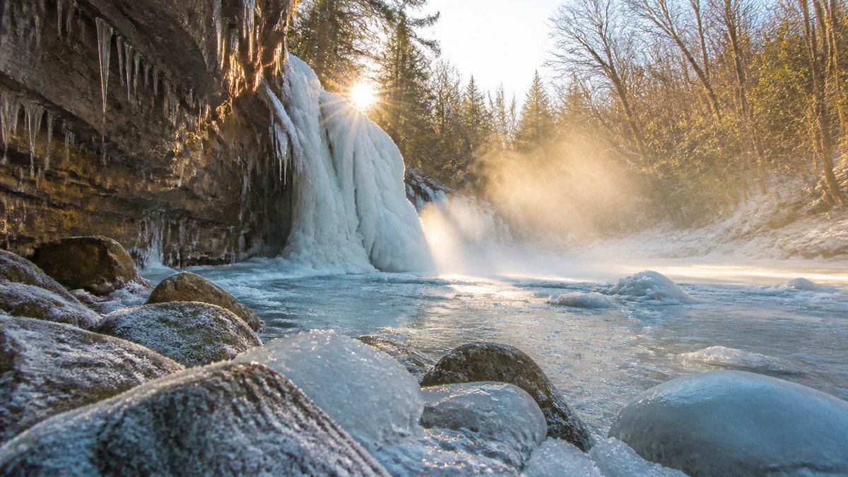 Product Marketing - Frozen Waterfall Sunlit Crystal Landscape — output 1