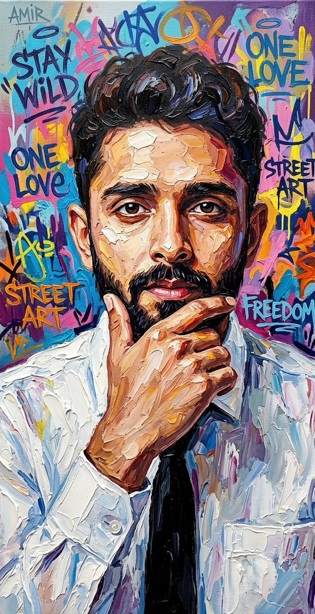 Profile / Avatar - Textured Oil Painting Portrait with Graffiti — output 1
