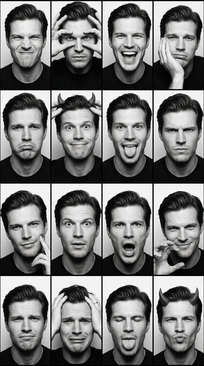 Profile / Avatar - Black and White Photobooth Expression Grid — output 1