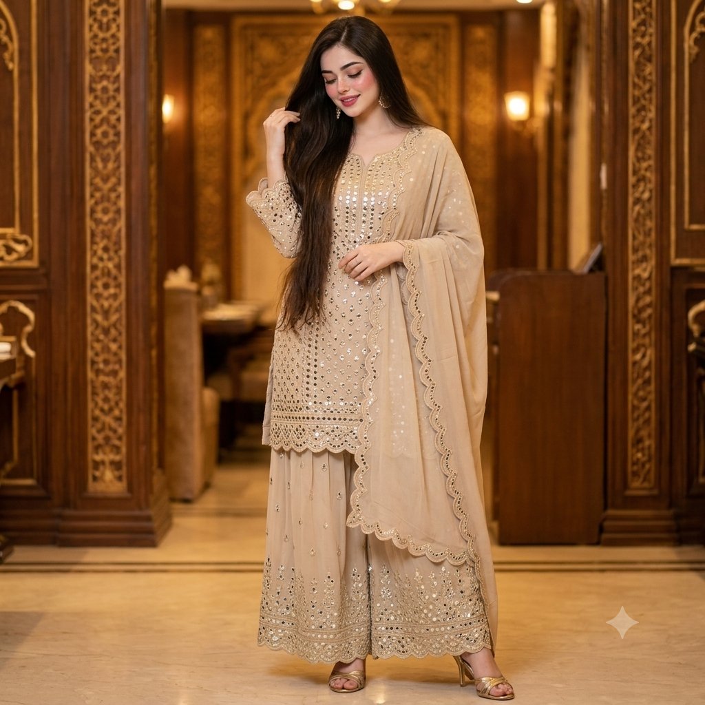 Product Marketing - Elegant Mirror-Work Sharara Set Portrait — output 1