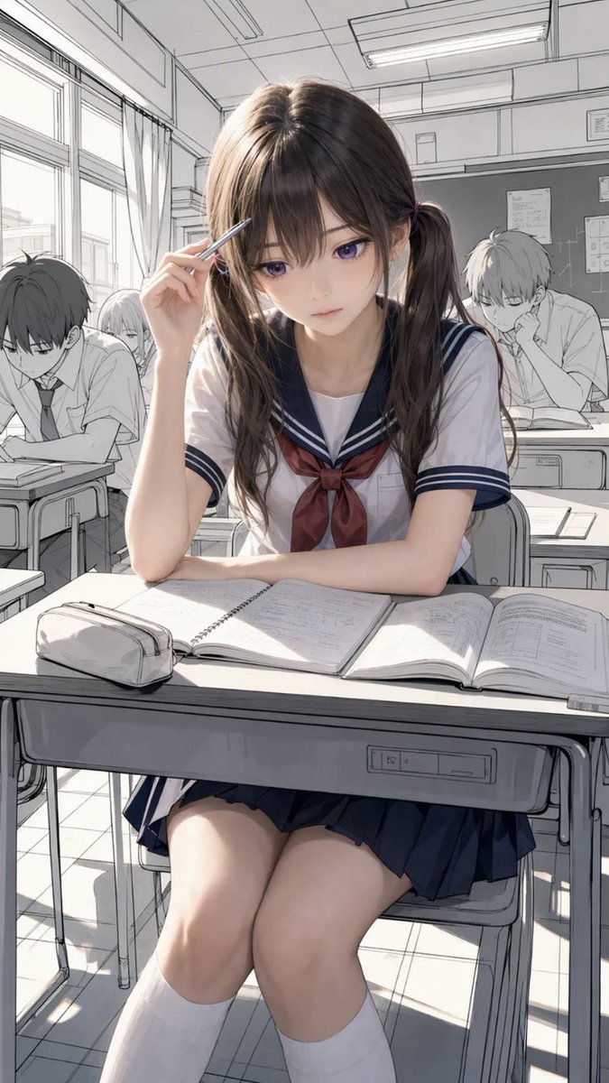 Profile / Avatar - Semi-Real Anime Girl in Sketch Classroom — output 1