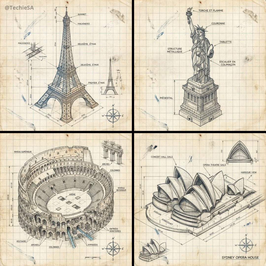 Hand-drawn isometric landmark schematic — output 1