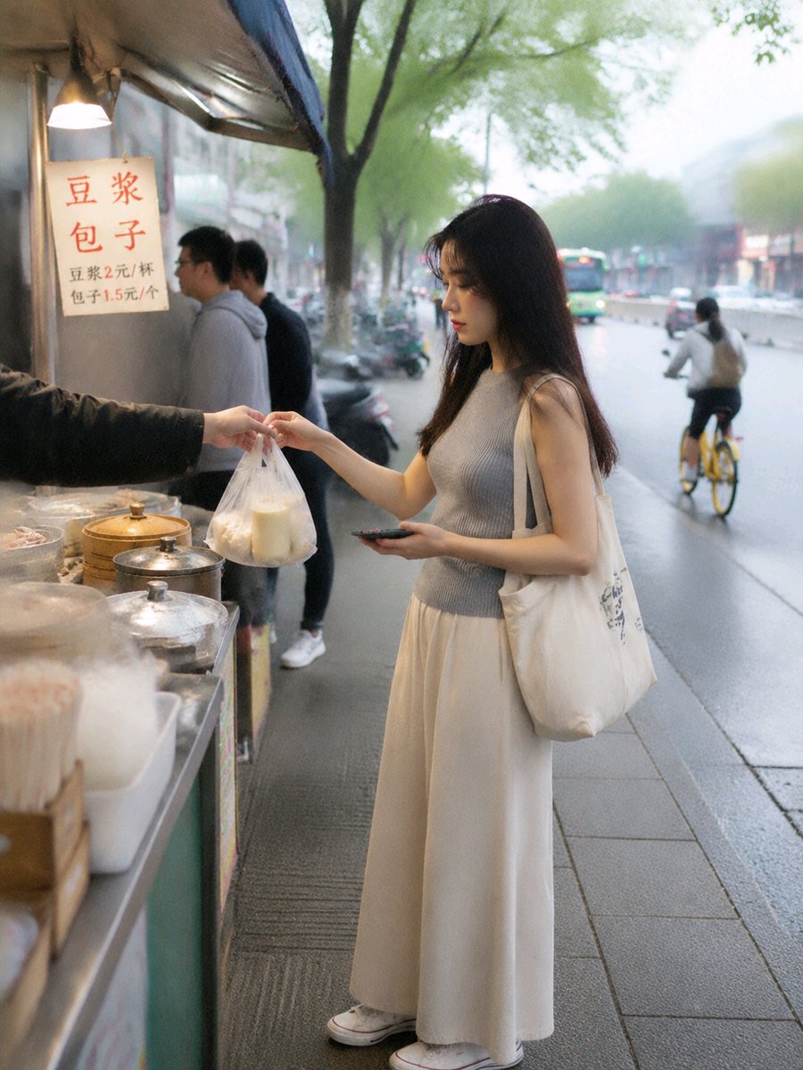 Social Media Post - Morning Street Breakfast Candid Shot — output 1
