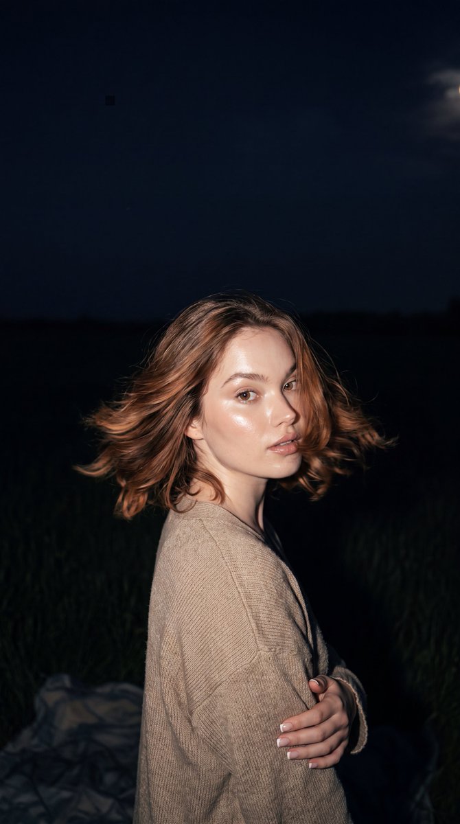 Profile / Avatar - Cinematic Night Meadow Flash Portrait — output 1