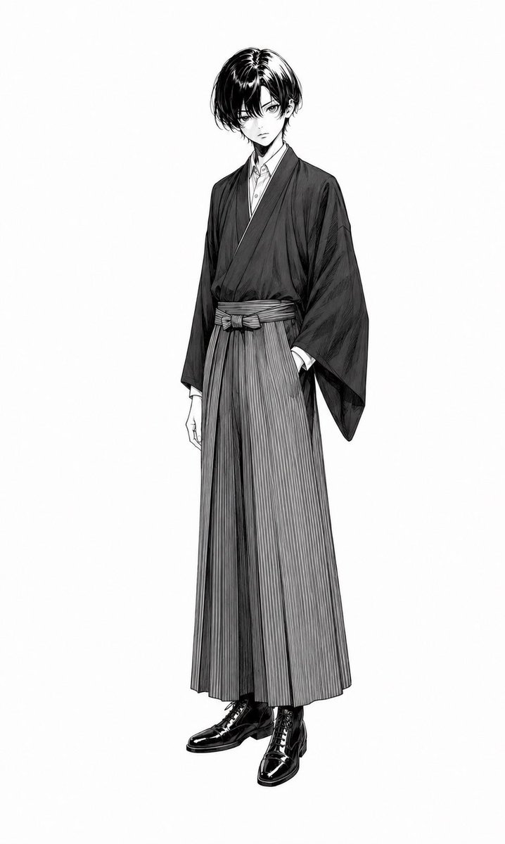 Comic / Storyboard - Monochrome Anime Hakama Character — output 1