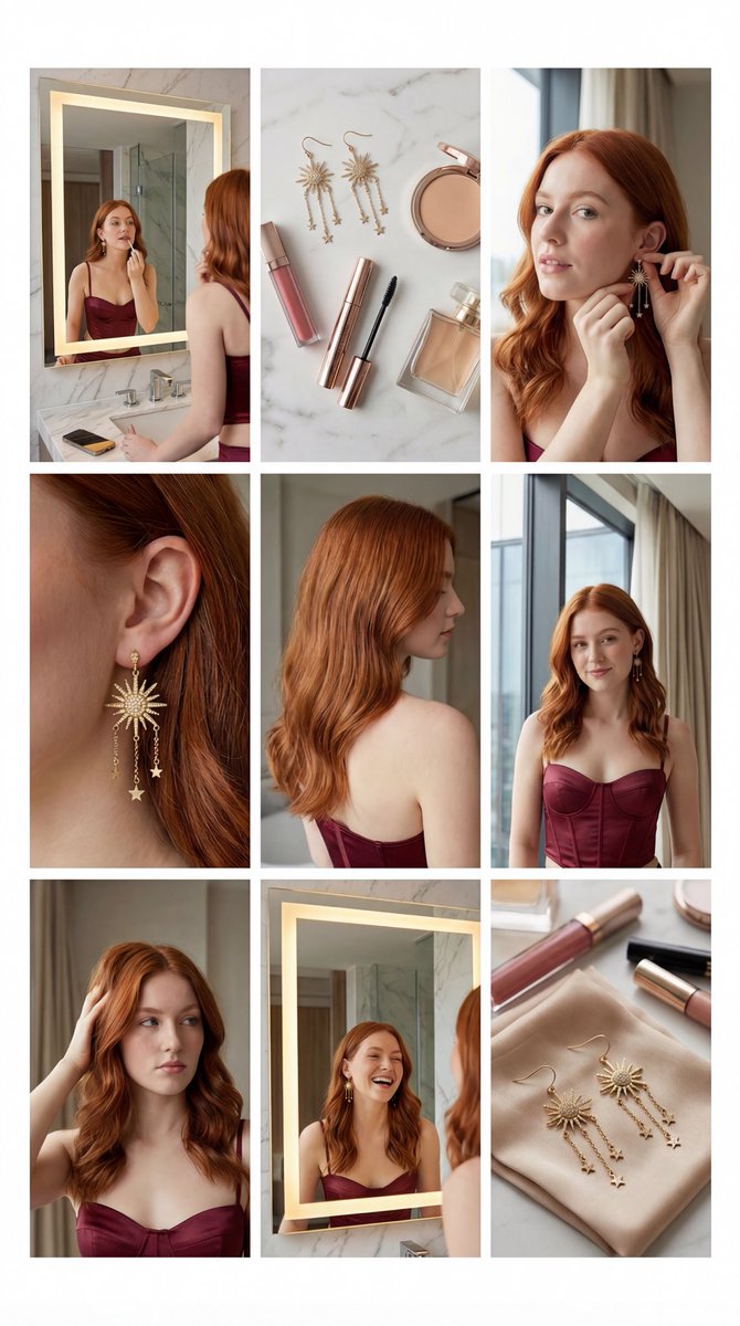 Social Media Post - 3x3 Collage of Beauty Product Flat Lays and Portraits — output 1