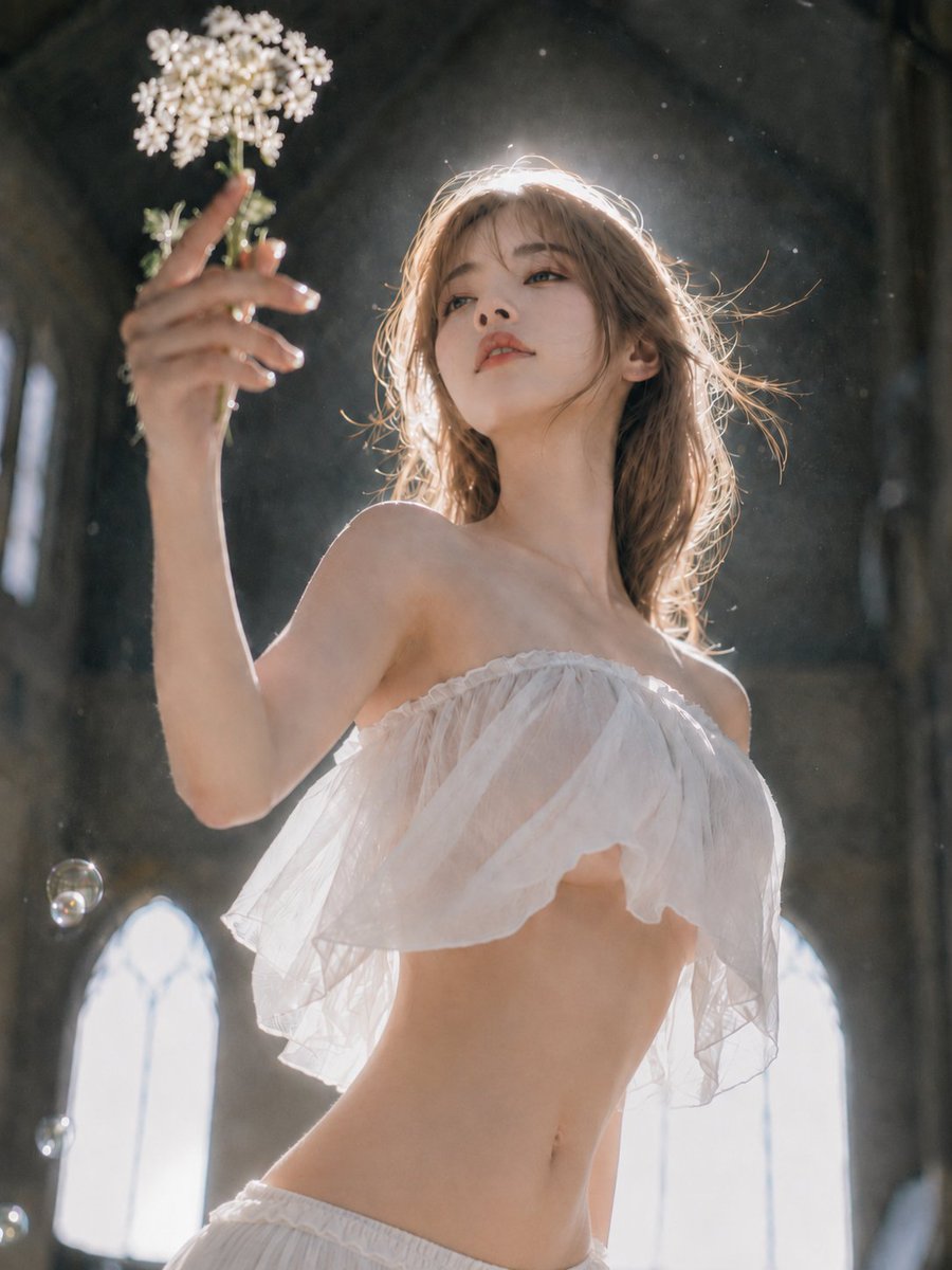 Social Media Post - Backlit Portrait with White Flowers — output 1