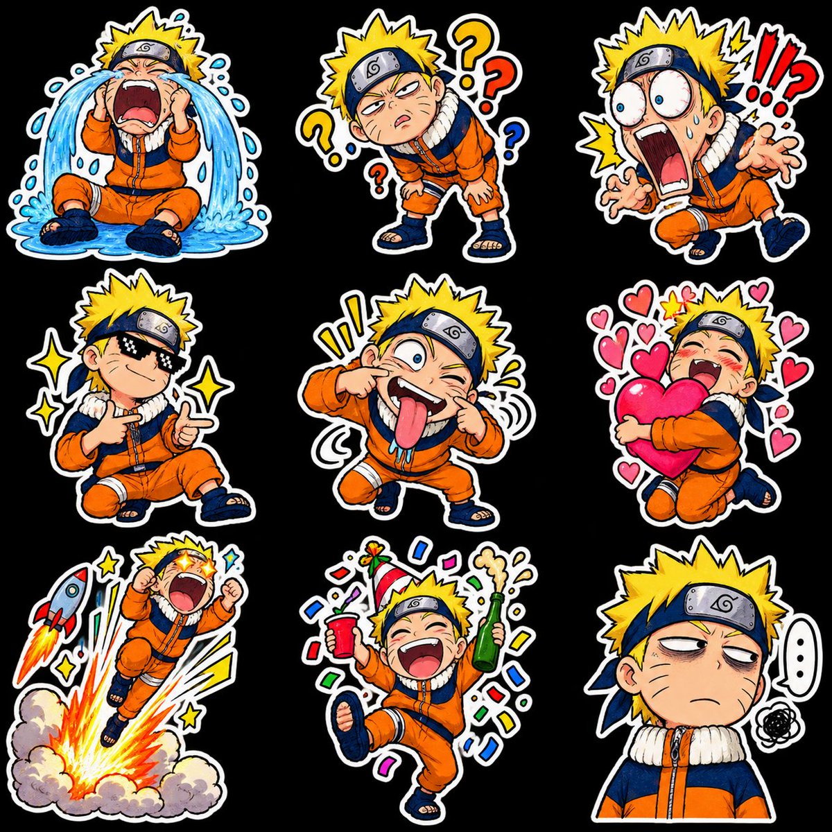 Game Asset - Chibi Anime Ninja Sticker Sheet — output 1