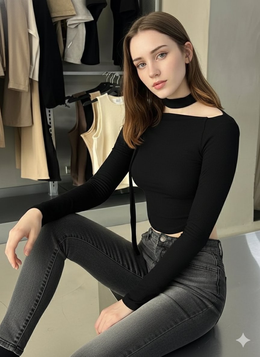 Fashion Try-On Room Selfie Prompt — output 1