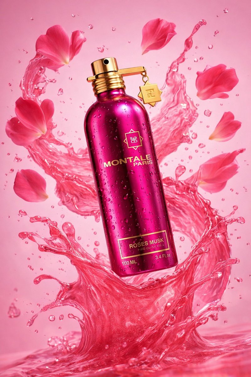 E-commerce Main Image - Luxury Product Photography of Perfume Bottle with Floating Flowers — output 1