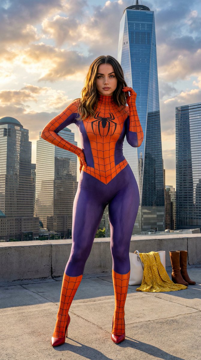 Social Media Post - Photorealistic Spider-Girl Portrait with Voluminous Anatomy — output 1
