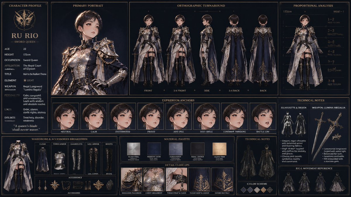 Infographic / Edu Visual - Anime Character Design Sheet: Sword Queen — output 1