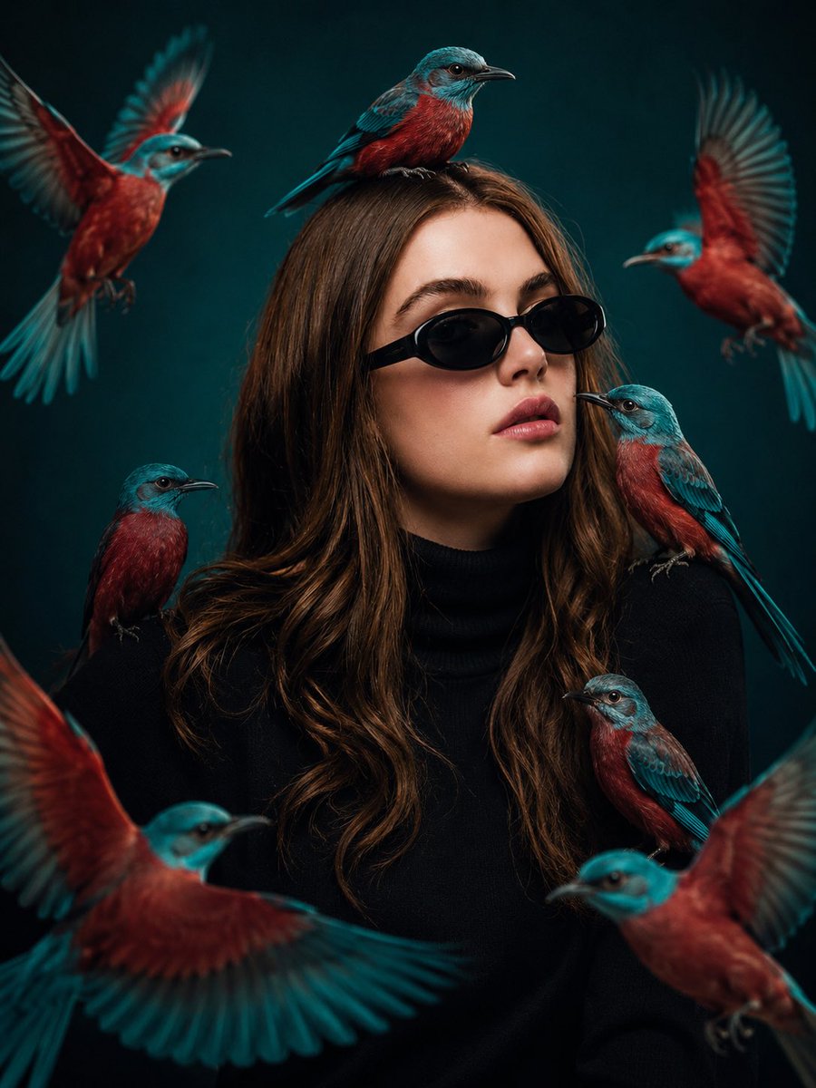 Product Marketing - Turquoise Bird Fashion Portrait — output 1