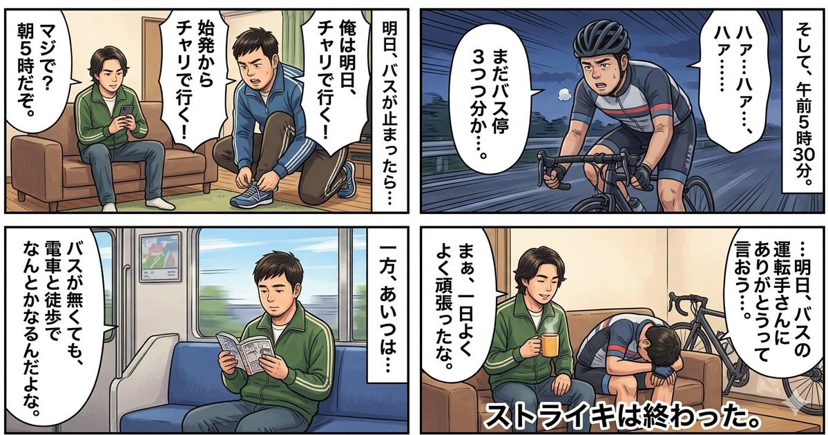 Comic / Storyboard - Four-Panel Manga Generation: If the Bus Stops Tomorrow — output 1