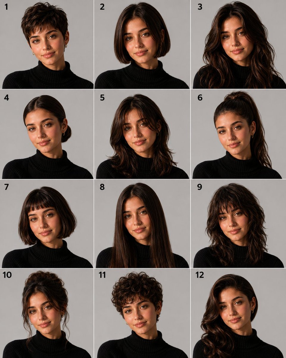 Infographic / Edu Visual - 12-Panel Hairstyle Lookbook Grid — output 1