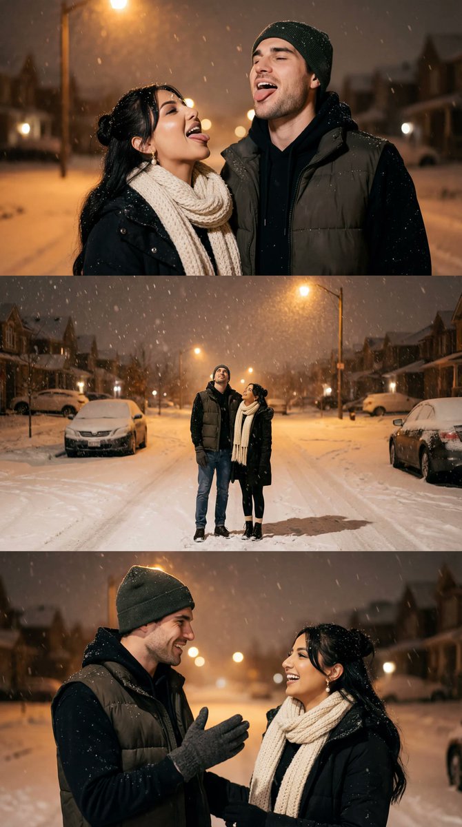 Cinematic Winter Night Couple Triptych — output 1
