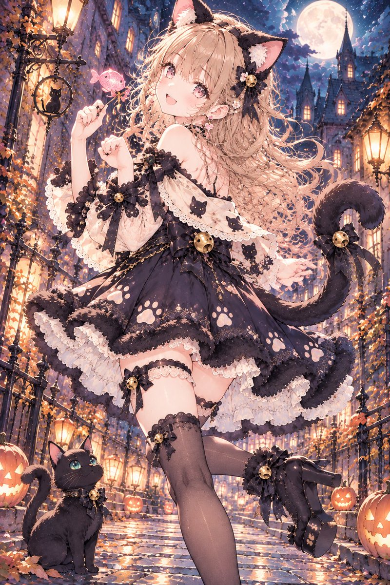 Social Media Post - Black Cat Halloween Dress Anime Girl