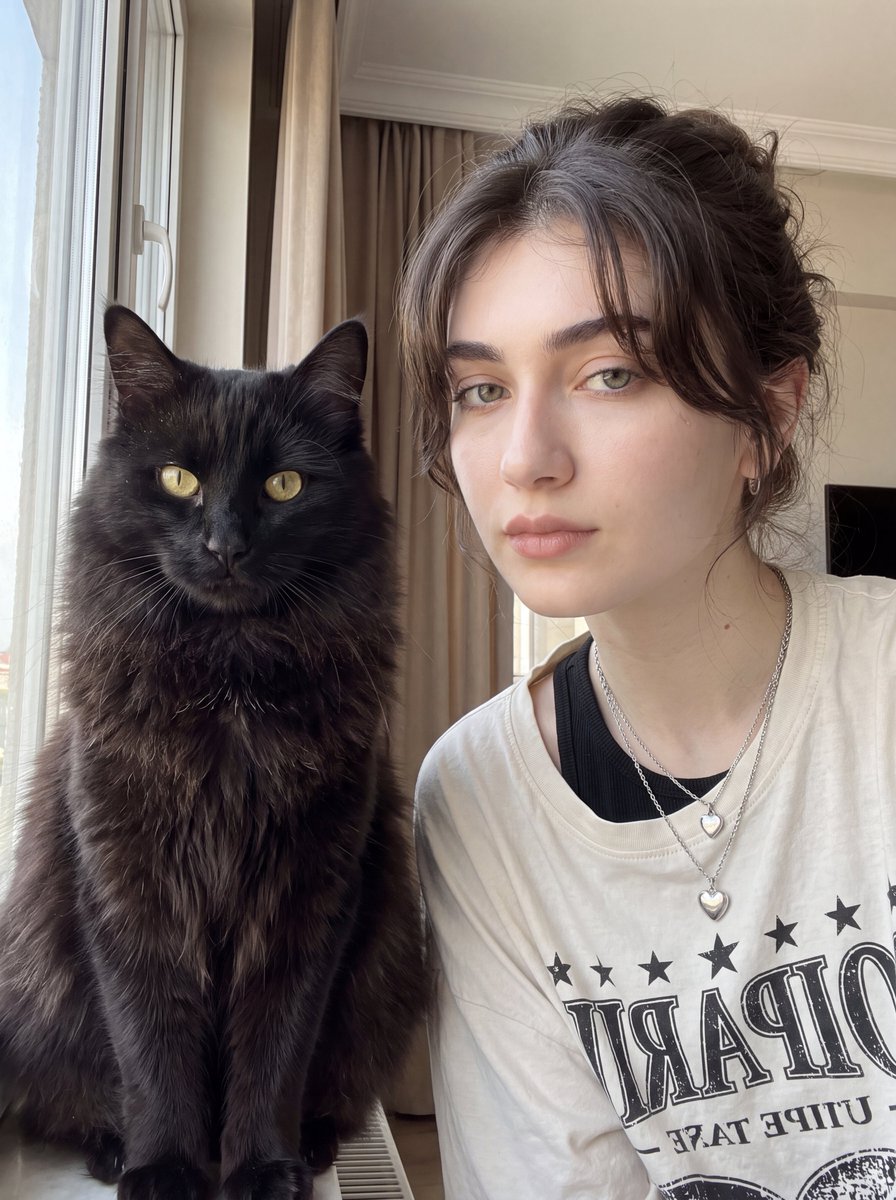 Profile / Avatar - Woman with Fluffy Black Cat Portrait — output 1