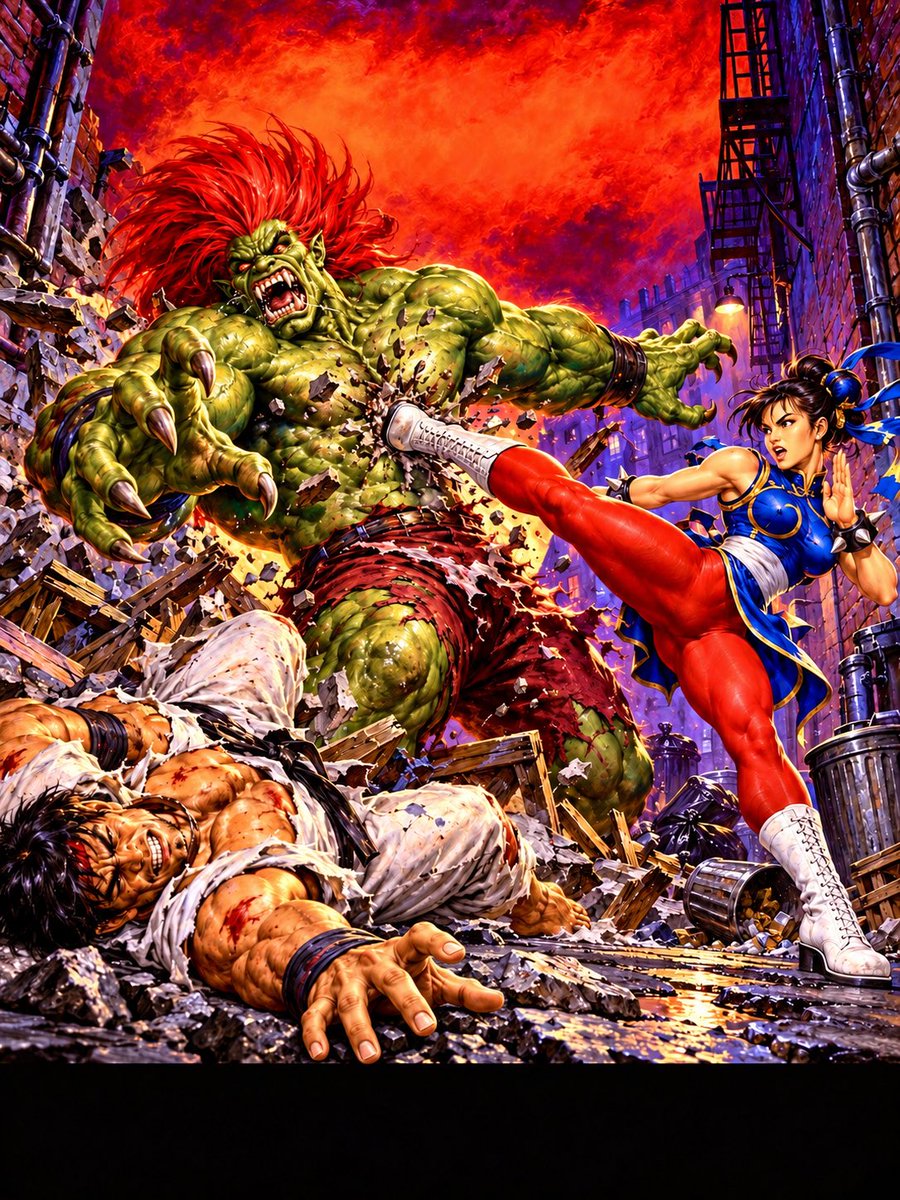 Comic / Storyboard - Chun-Li Kicks Giant Monster — output 1