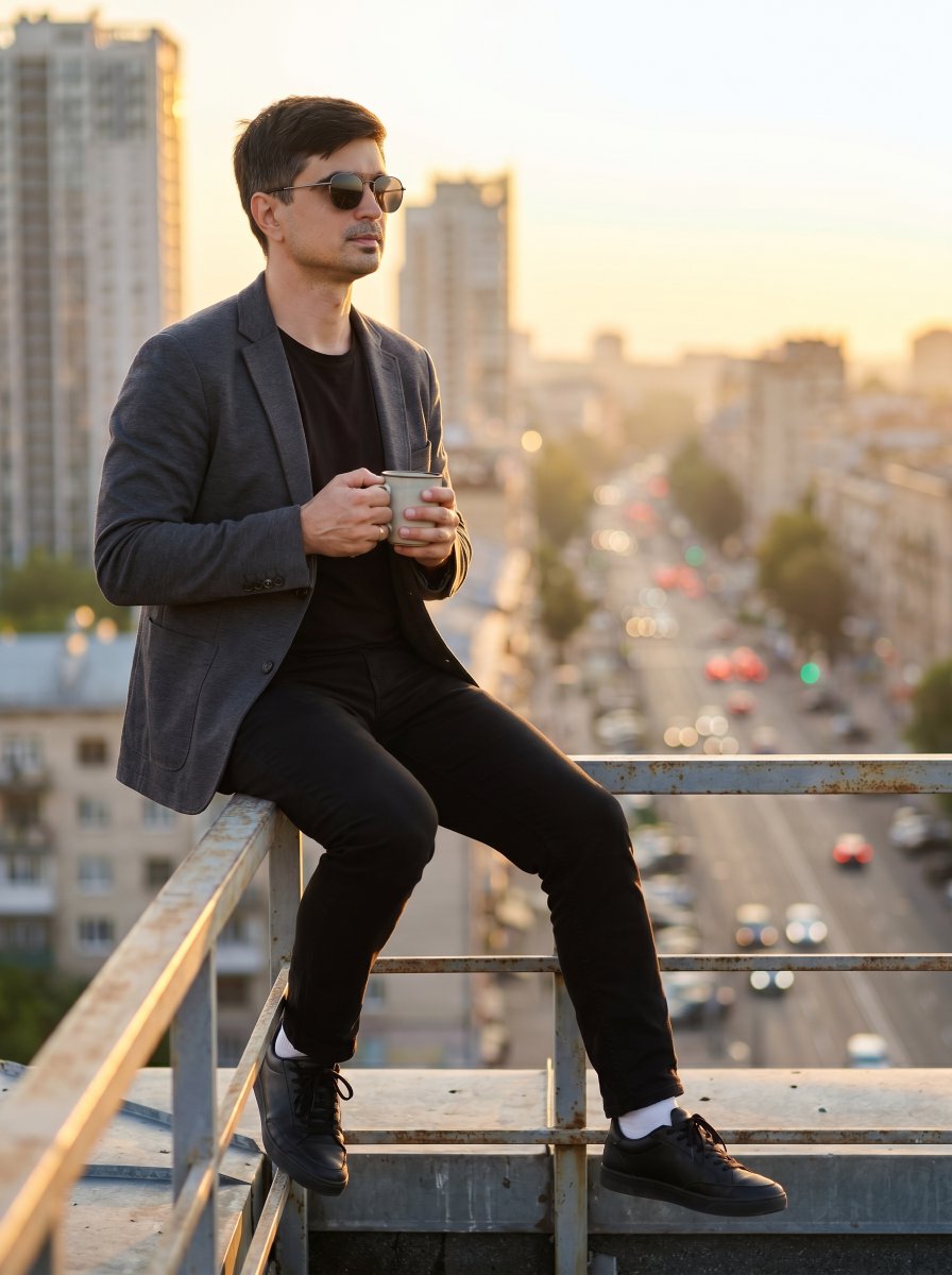 Product Marketing - Urban Rooftop Sunset Portrait — output 1