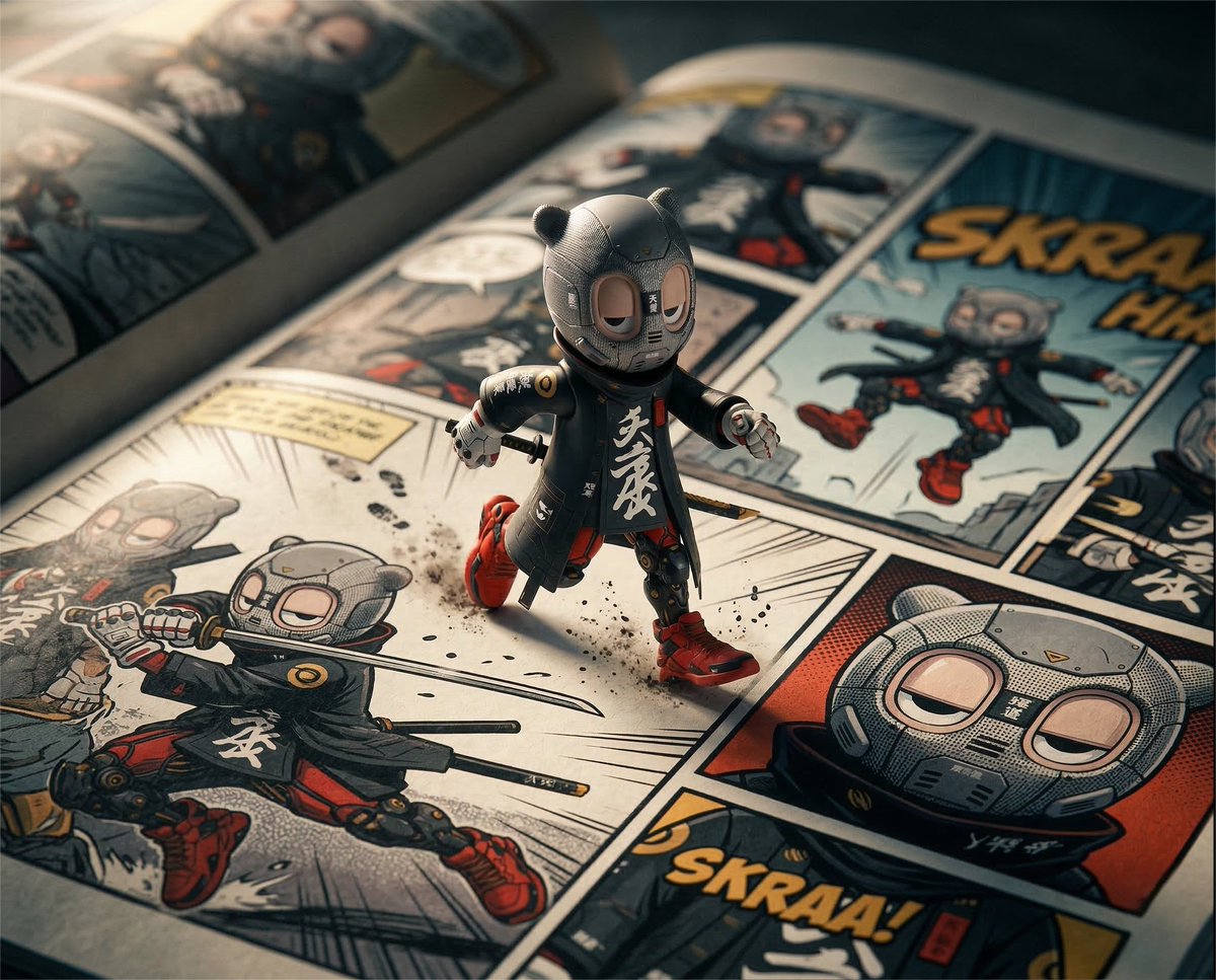 Game Asset - Macro Toy Photography: Beast Escaping Comic Panel — output 1