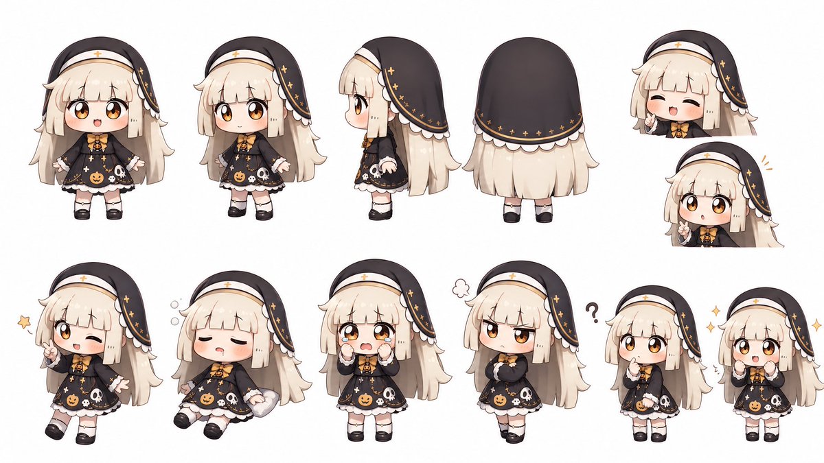 Comic / Storyboard - Halloween Nun Chibi Character Sheet — output 1