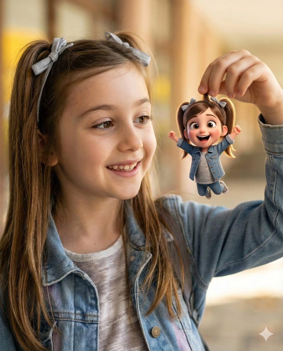 Whimsical Portrait Blending Realism with Tiny Pixar Character — output 1