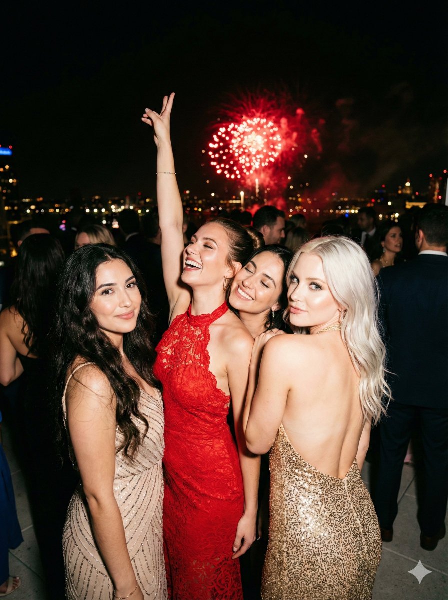 Ultra-Photorealistic Group Portrait: New Year's Eve Party — output 1