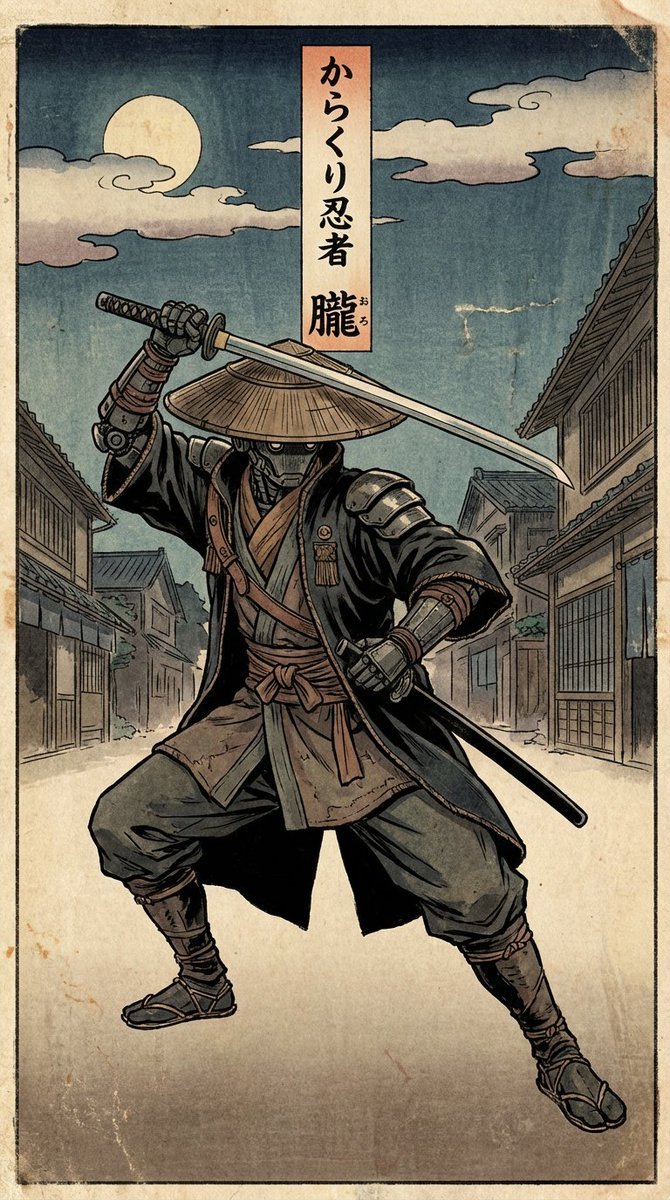 Edo-style woodblock print ninja character — output 1