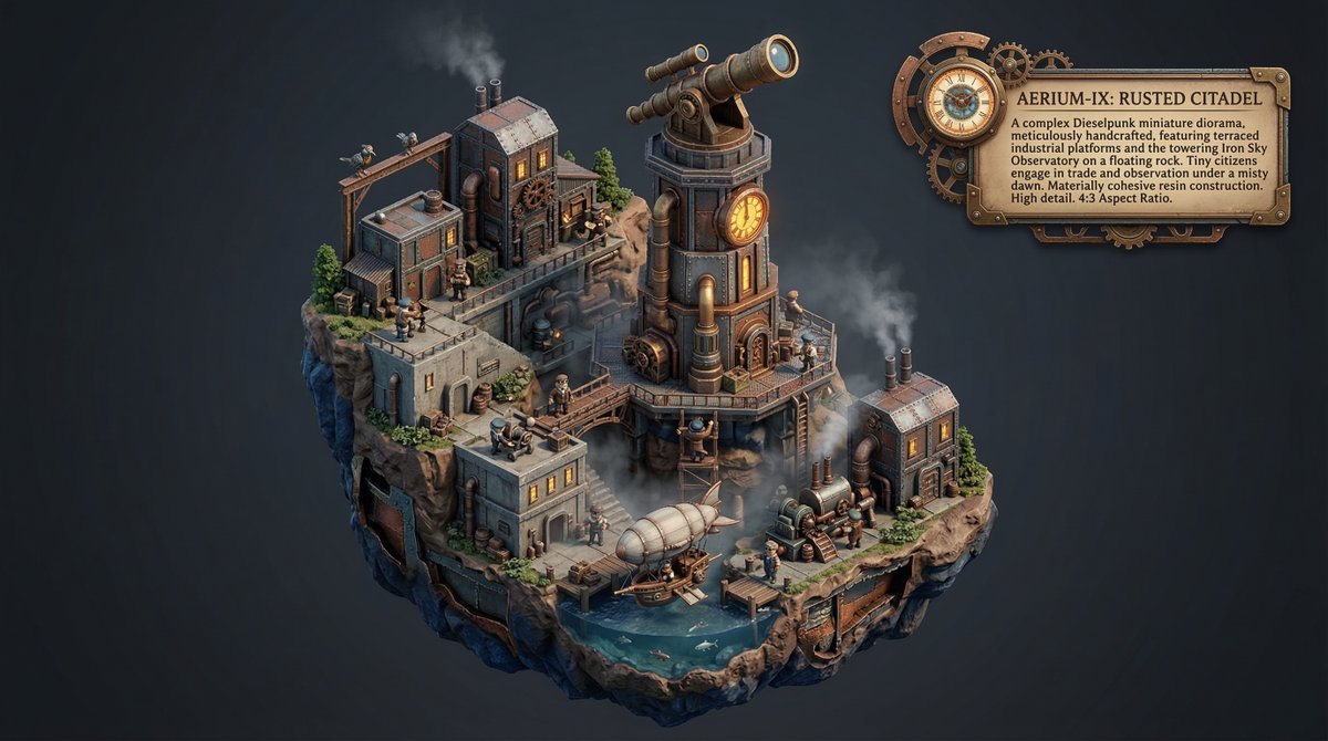 Game Asset - Procedural Whimsical Mono-Punk Floating Miniature Diorama Prompt — output 1
