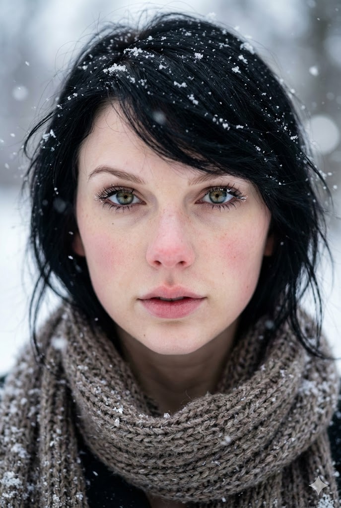 Extreme Close-Up Winter Portrait with Snow — output 1