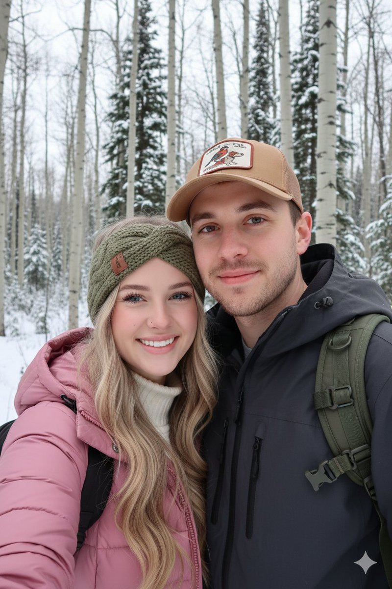 Winter Hiking Couple Selfie JSON Prompt — output 1