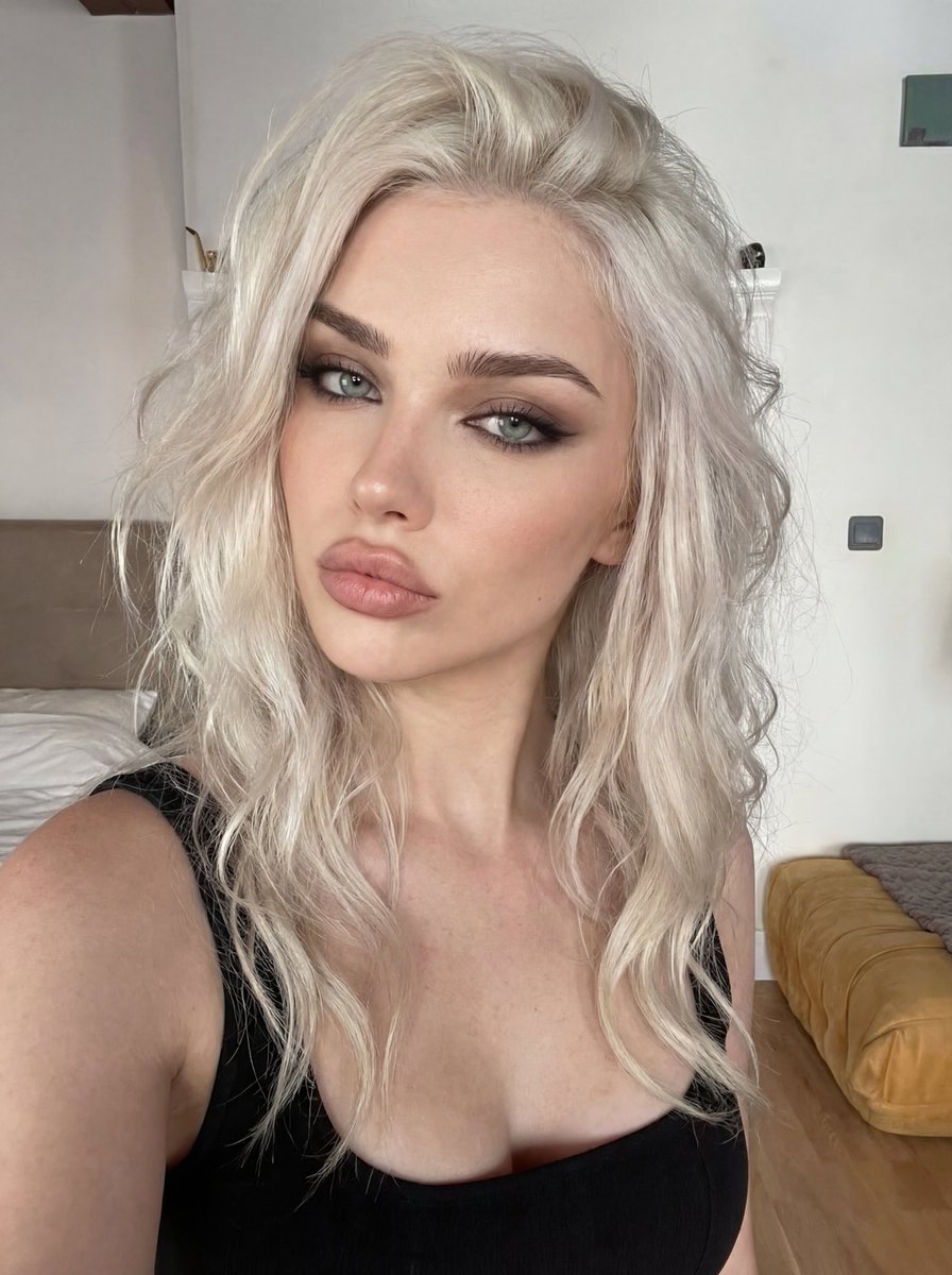 Profile / Avatar - Glamorous Influencer Bedroom Selfie Portrait — output 1