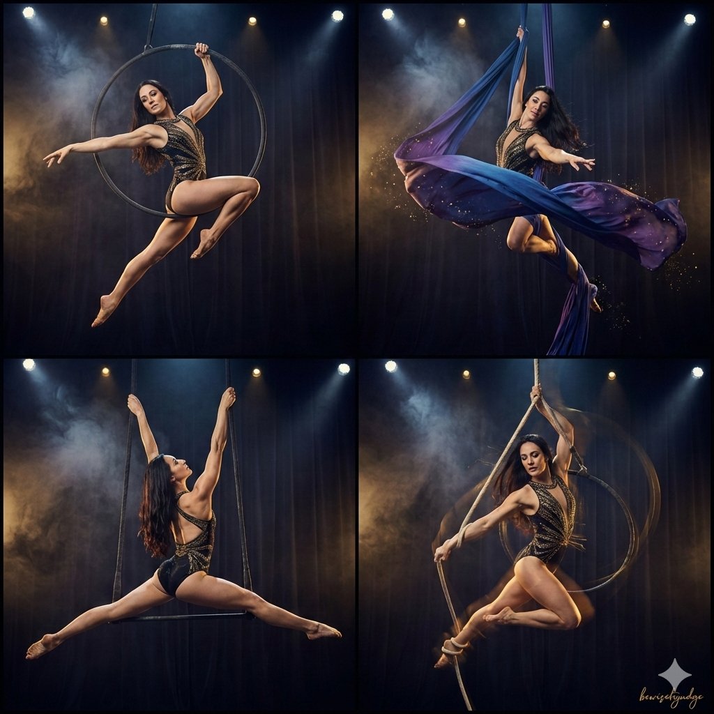 Poster / Flyer - Four-Panel Aerial Circus Composition — output 1