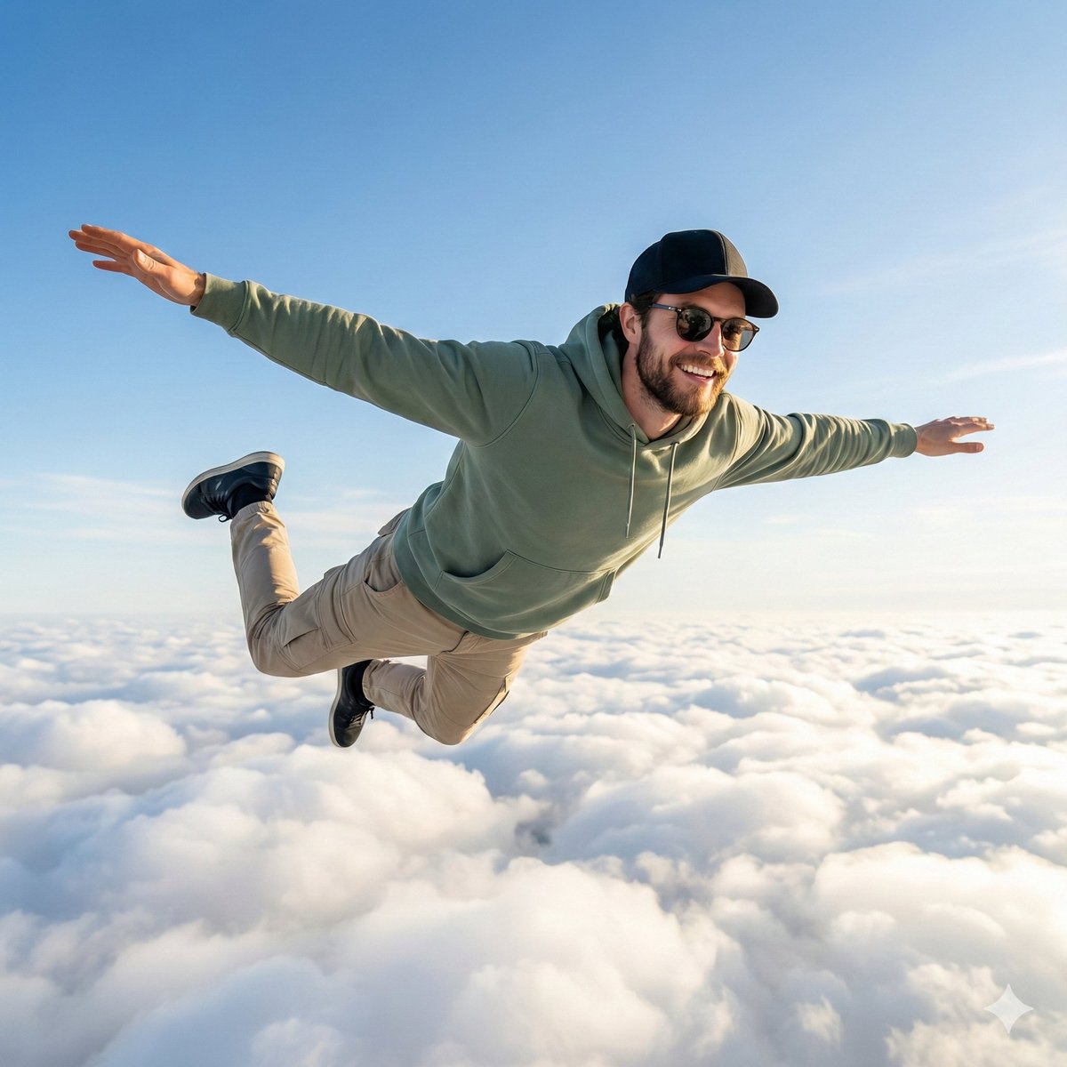YouTube Thumbnail - High-Quality Photo of Man Flying Above Clouds โ output 1