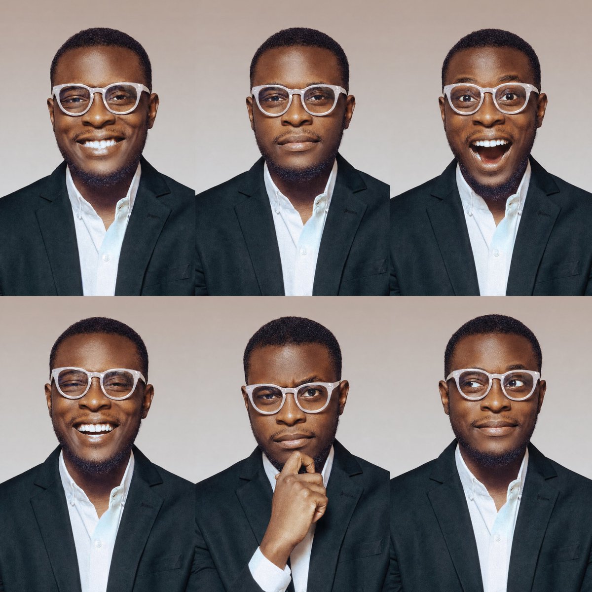 Profile / Avatar - Six-Expression Studio Headshot Grid — output 1